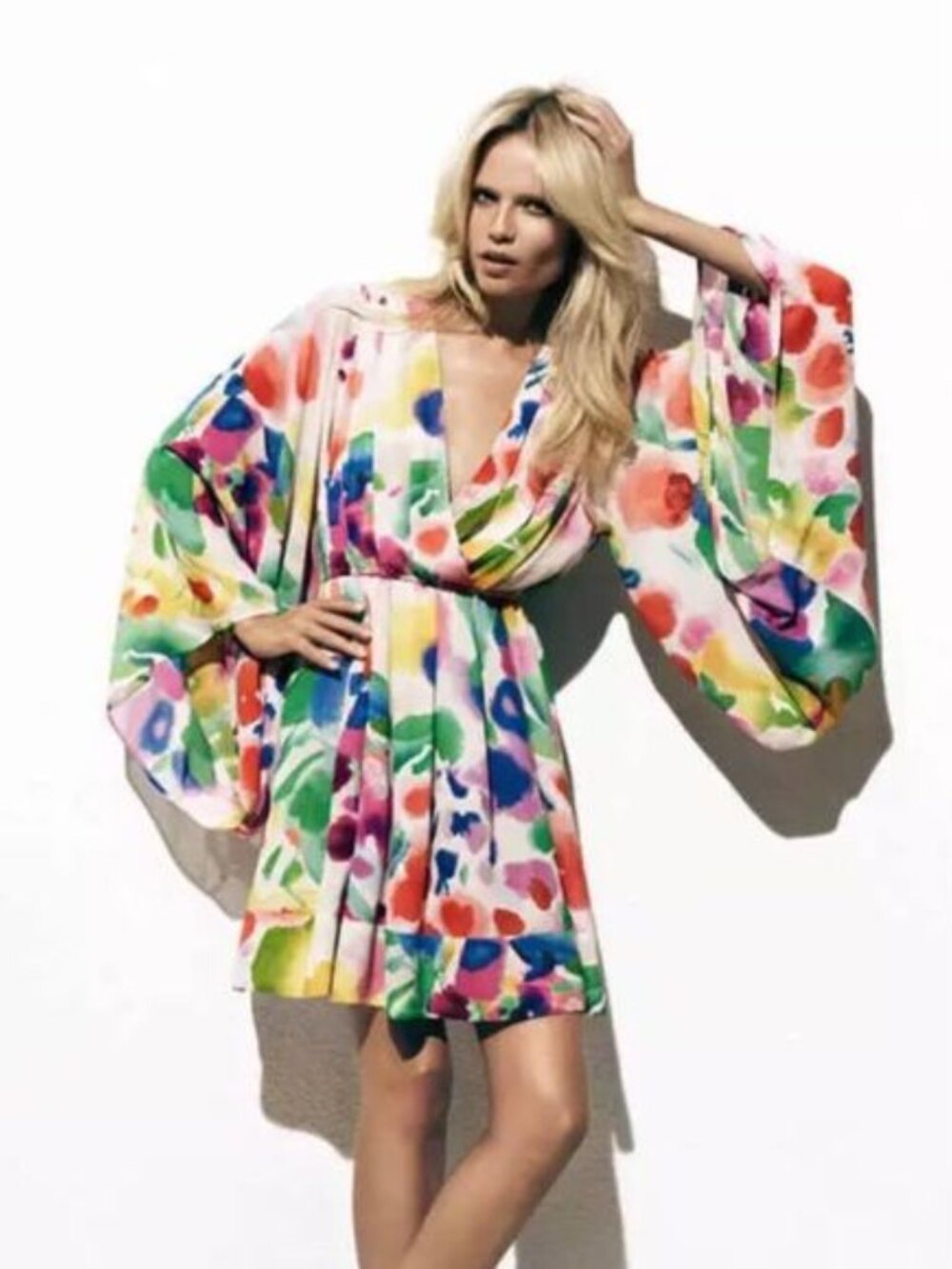 The Garden Collection by H&M bell flare sleeve watercolor boho multicolor kimono